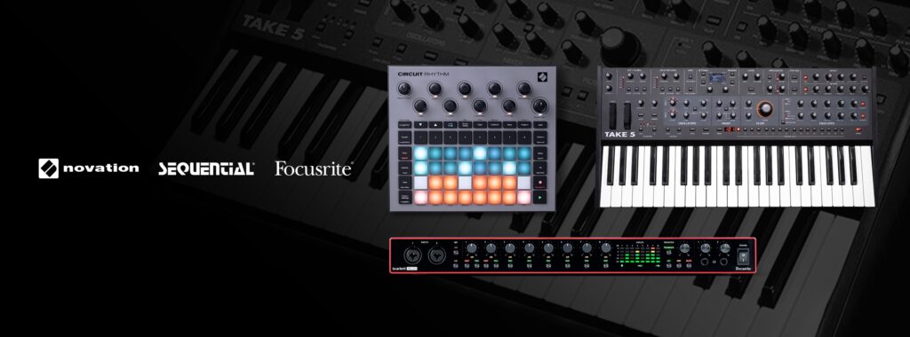 Win a Synth Recording Bundle, featuring the Sequential Take 5, Novation Circuit Rhythm, and Focusrite's Scarlett 18i20 USB audio interface.